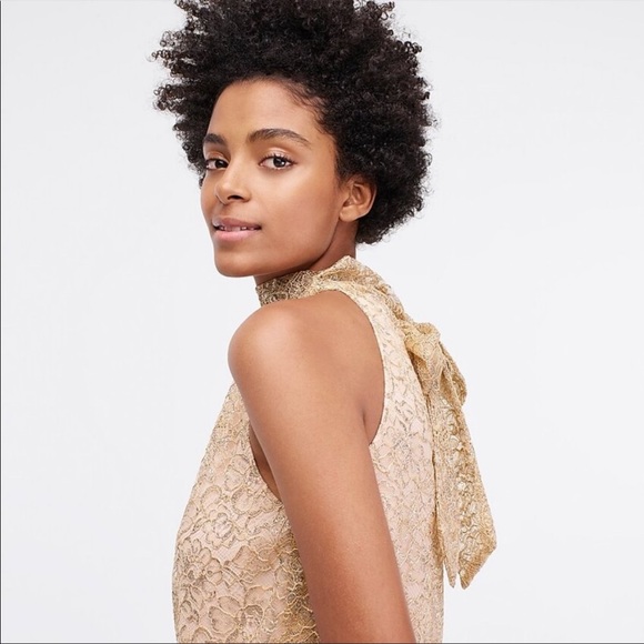 New W/O Tags J.Crew Tie-neck top in metallic lace AG852 ASHEN KHAKI $89.50 Sz M - Picture 3 of 10